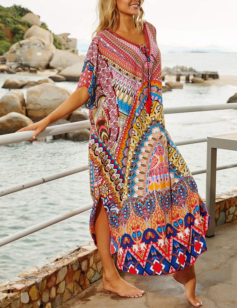 Eddoyee Loose Beach Kaftan Dresses for Women Caftan Swimsuit Cover Up - Image 2